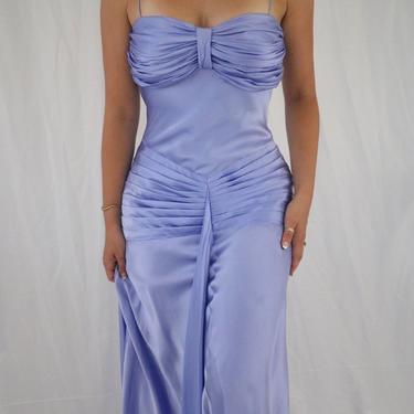Vintage Lavender Silk Gown - Full Length Charmeuse Silk Dress - Cut Out Back With Silk Train (Small) 
