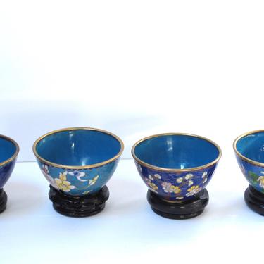Bohemian Blues Serving Bowl Set Vintage Cloissone Set Vintage Turquoise Gold Small Ceramic Bowls Cloisonne Bowls Asian Serving Dish Set 