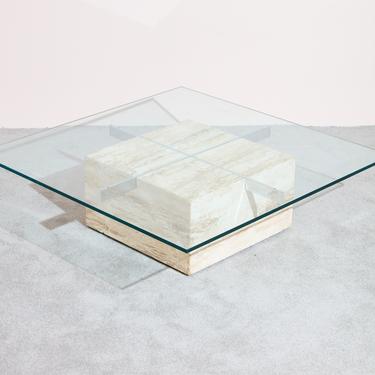1970s Travertine  and Chrome Coffee Table