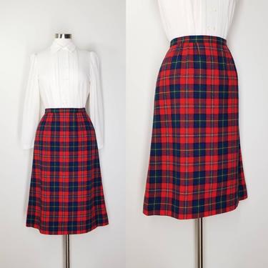 Vintage Pendleton Plaid Skirt, Medium / 1980s Red Plaid Wool Skirt / Boyd Tartan Plaid Skirt with Pockets 31&quot; Waist / Colorful Plaid Skirt 