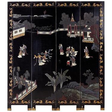 Chinese Export Four-Panel Lacquer Coromandel Screen by ErinLaneEstate