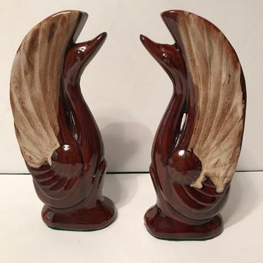 Vintage MCM Danish modern bird statues / figurines - glazed pottery 