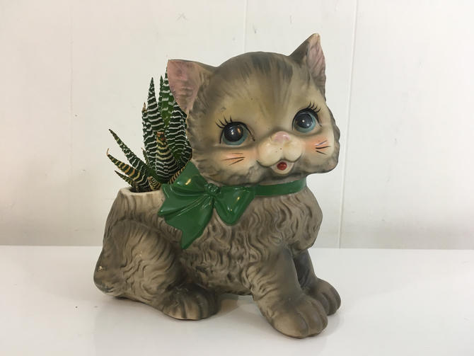 Vintage ceramic cat planter
