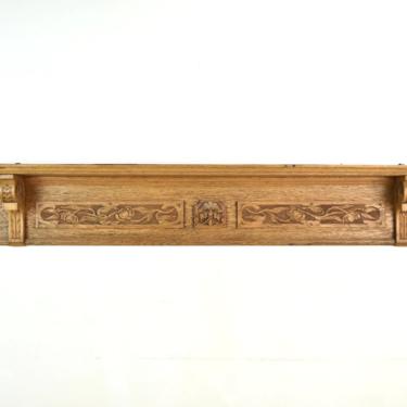 Antique Carved Red Oak Wall Shelf Plate Rack w North Wind Mask 