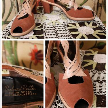 1940s Heels // Coella Brushed Leather Heels // vintage 40s Peep toe heels // 8N 