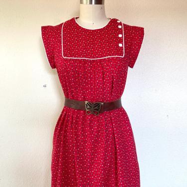 1970s Red calico cotton shift dress 