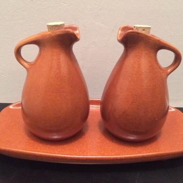 Roseville Pottery Oil And Vinegar With Stand By Ben Seibel 