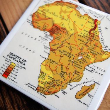 1939 Africa Population Density Handmade Repurposed Vintage Map Coaster - Ceramic Tile - Repurposed 1930s Goode's Atlas - African Continent 