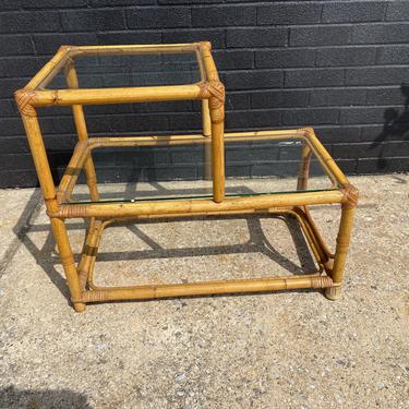 Mid Century Rattan Framed Stepped End Table