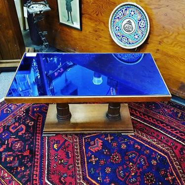 Art Deco blue mirrored coffee table. 