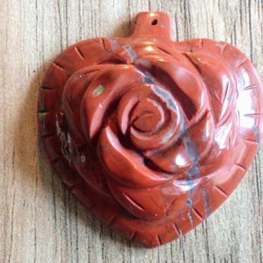 Hand Carved Red River Jasper Flower Heart Rare Frida Kahlo Gemstone Pendant Focal Bead Jewelry Making 38mm 