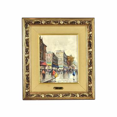 Vintage Antonio DeVity Oil Painting Parisian Street Scene w Pedestrian 