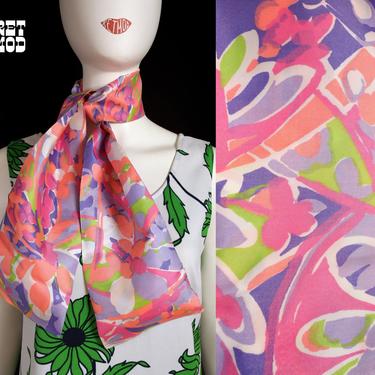 Pretty Psychedelic Vintage 60s 70s Pastel Purple Pink Green Long Scarf 