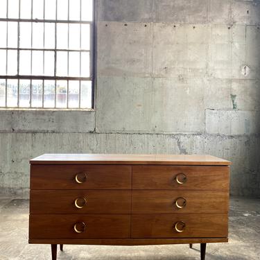 Mid Century Six Drawer Dresser with Circular Pulls
