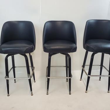 Mid Century Modern black vinyl bar stools 1960's 