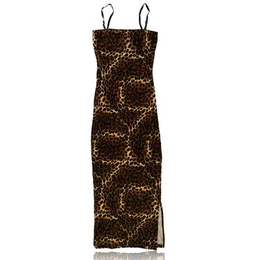 90s Velvet Leopard Print Maxi Dress Leg Slit // Full Length Cocktail Dress // Go Go Girls // Size Medium 