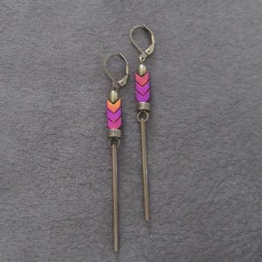 Minimalist earrings, brutalist earrings, mid century modern earrings, bold statement earrings, purple hematite, unique chic earrings 
