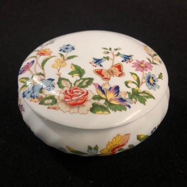 Vintage Aynsley Porcelain Cottage Garden Trinket Jar Jewelry Box Wildflowers 