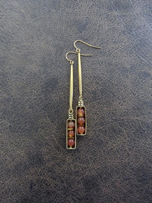 Orange agate brass earrings