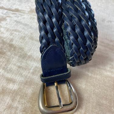 90’s blue Leather belt~ Braided woven leather belts~ slim dress belt~ skinny belt 1990’s trousers belt size S/M up to 32” waist 