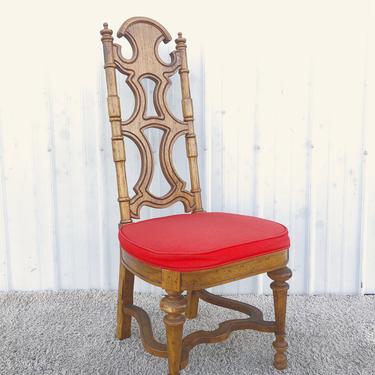 Mid Century High Back Side Chair with Red Seat