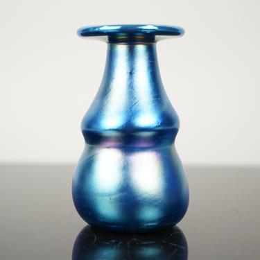 Iridescent Blue Glass Vase Signed Dale Tiffany