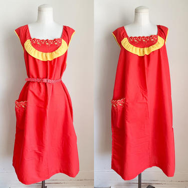Vintage 1980s Red & Yellow House Dress / XL 