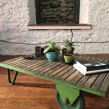Industrial coffee table antique factory cart coffee table slat top coffee table 