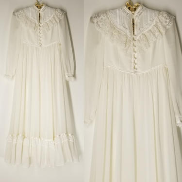 Vintage Gunne Sax Ivory Victorian Renaissance Dress Gown ~ Size 10 Flower Girl Dress ~ Sheer Voile &amp; Lace Sweeping Dress ~ Bridal Collection 