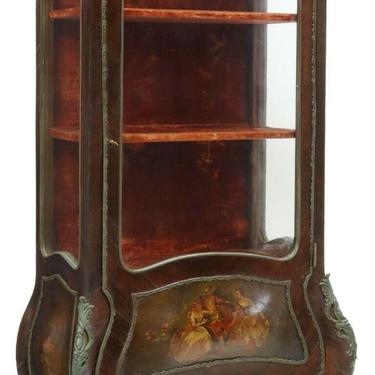 Antique Vitrine / Display Cabinet, French Vernis Martin Style, Mahogany, 1800's!