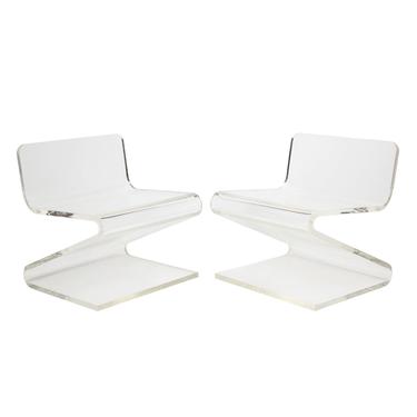 Pair Thick Molded Lucite Slipper Chairs 1970s