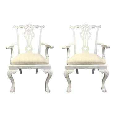 Modern White Lacquer Chippendale Side Chairs Pair