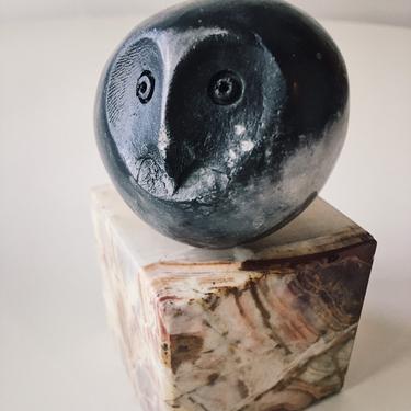 Handmade Abstract Picasso Owl Figurine Flute Vintage Mid Century black glaze rare ocarina 