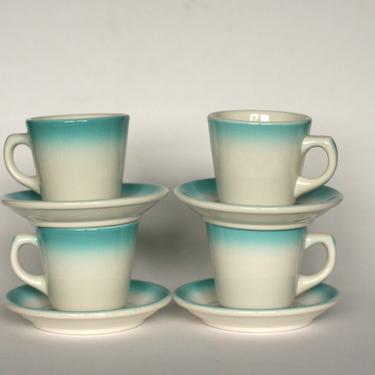 vintage buffalo restaurant ware cups and saucers turquoise air brush set of four 