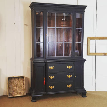 Black China cabinet / slightly distressed. by Unique