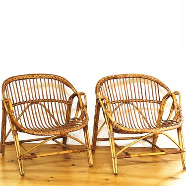 French Bamboo Low Chairs, Pair