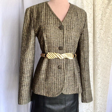Woven Silk Blazer, Jacket, Classic Style, Tapered, Vintage 80s 90s 