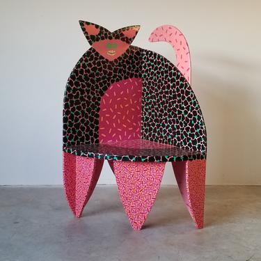 80's Postmodern Handmade Cat -Shape Sculptural Art Chair 