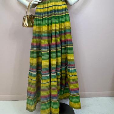 Vtg 1940s cotton gauze colorful stripe maxi skirt 