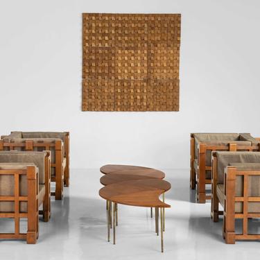Architectural Panel / Cubist Leather Chairs / Pinwheel Table