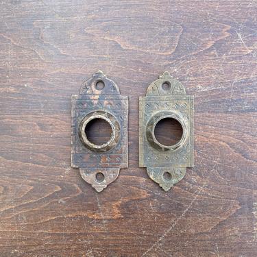 Pair of Niles Cast Iron Victorian Door Plates Ornate Salvaged Hardware 