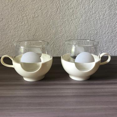 Vintage  White Pyrex Roly Poly Dot Coffee Tea cups 