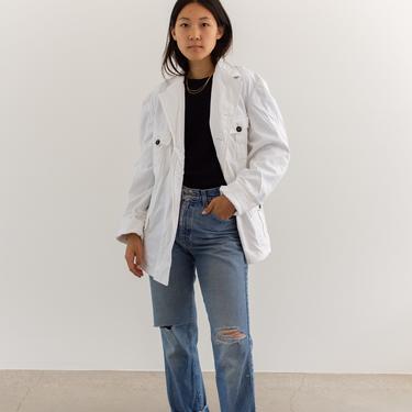 Vintage White Cotton Corozo Chore Coat | Jacket Blazer Workwear | Made in USA | M L | 