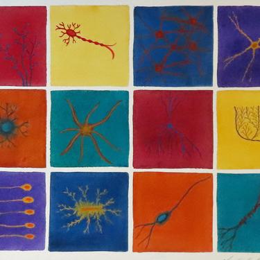 Deep Brain Cells - original watercolor painting - neuroscience art 