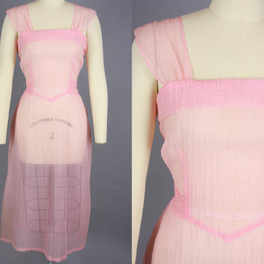 1950s SHEER Nylon Dress | Vintage 50s Pink See Through Dress | small / medium 