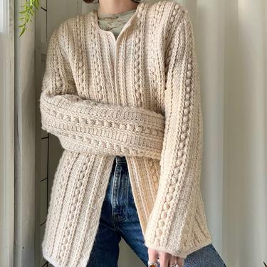 70s Ivory Wool Cardigan Sweater