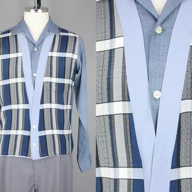 1950s 'Shirt n Jac' | Vintage 50s Blue Plaid Button Up | Small 