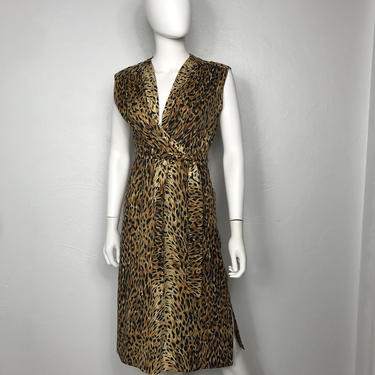 Vtg 70s 80s leopard print jersey body con dress SM 