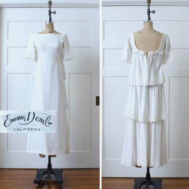 vintage 1960s wedding dress • minimalist Emma Domb light ivory with tiered lace 