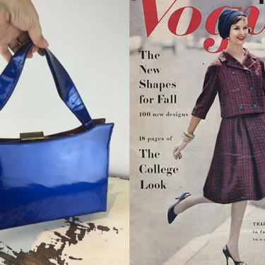 Clicking Along Sweetly - Vintage 1960s Electric Blue Vinyl Faux Leather Large Handbag Purse 